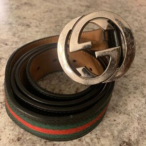 Gucci GG Marmont Green, Red WEB Leather Black Belt
